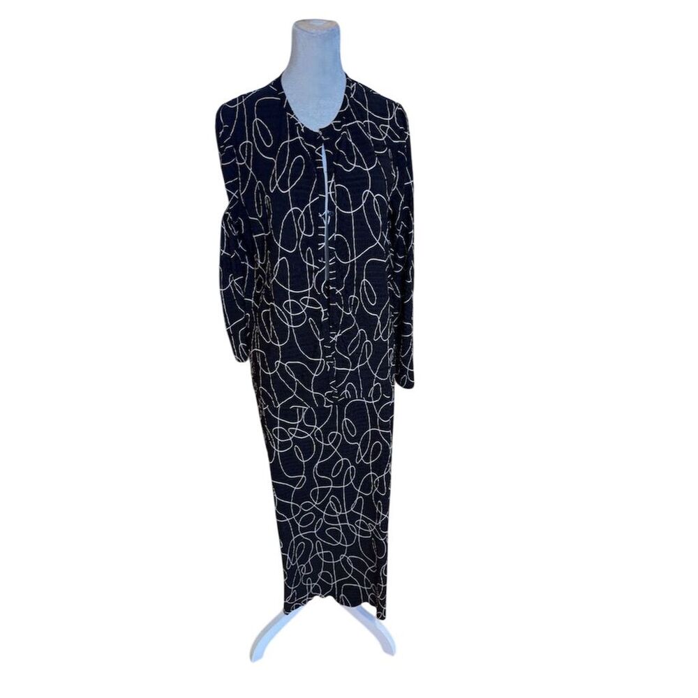 Vintage Pleat Pleat by Rafael Women's Abstract Print Dress Black & White S